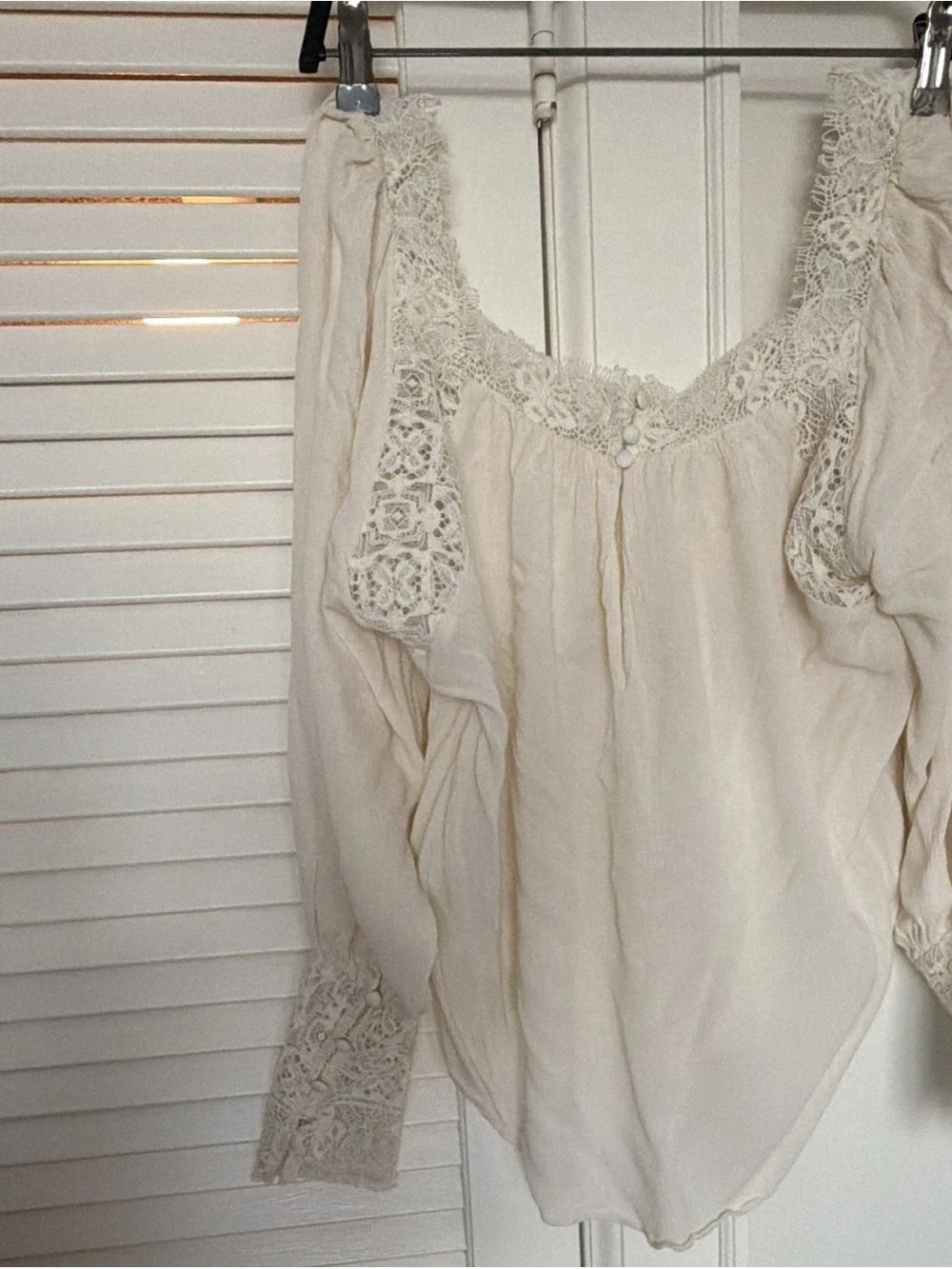 Free People Cream Crochet-Trim Peasant Mini Dress